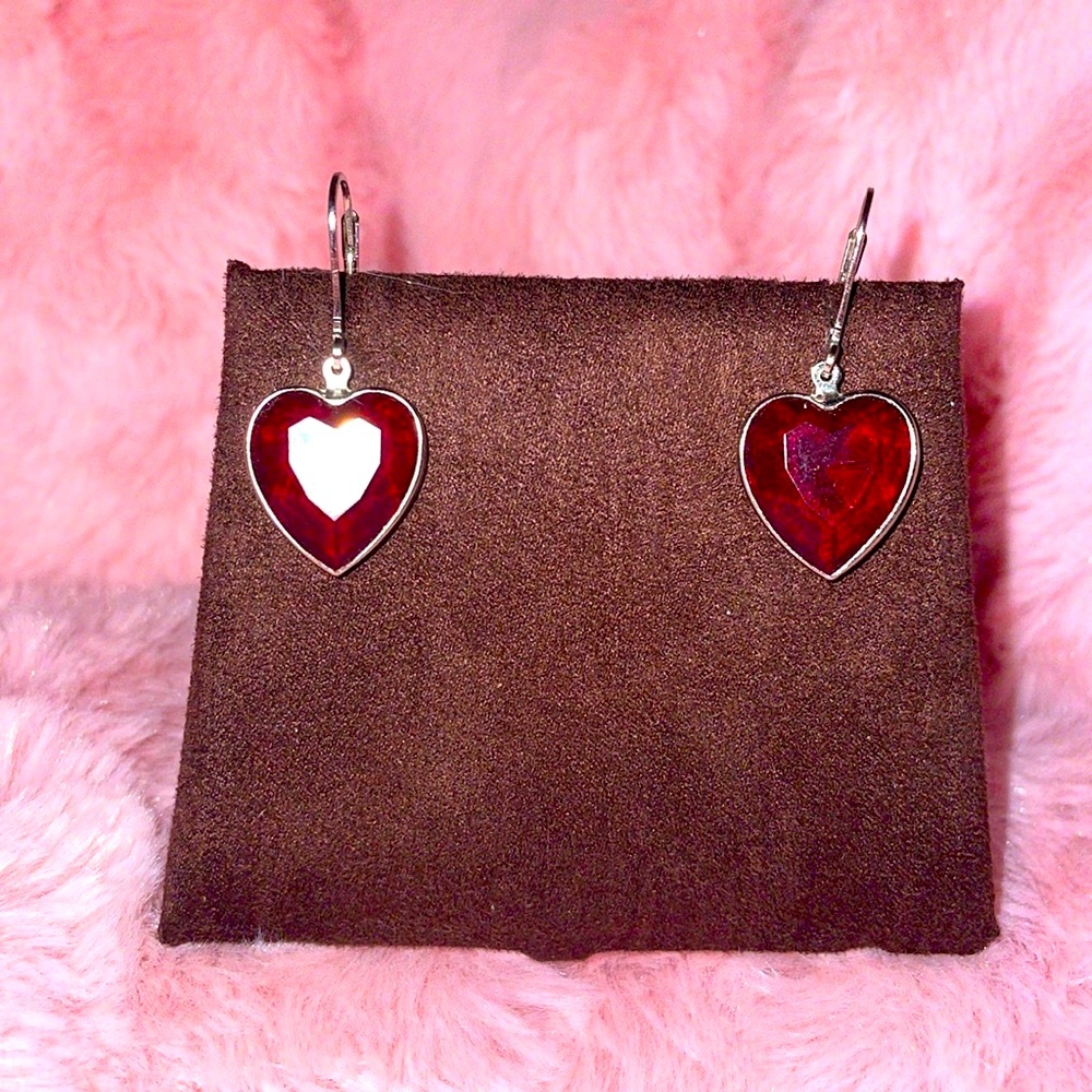 Ruby Heart Dangling Earrings - image 3